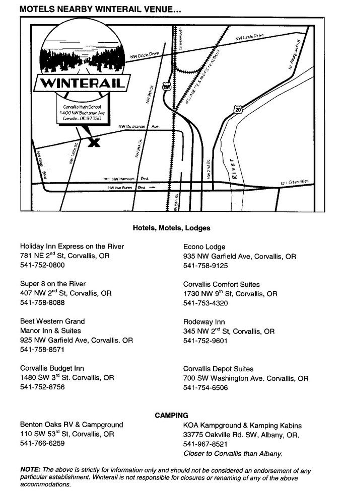 Map of motels near Winterail venue.